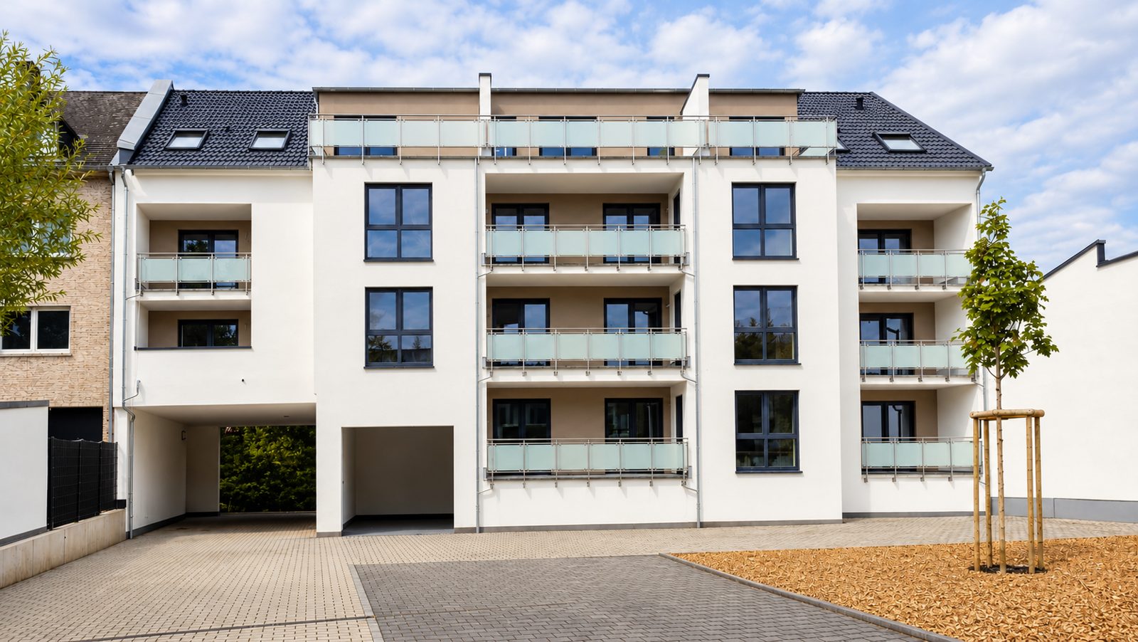Cityquartier 75, Gartenseite mit Stellplätzen